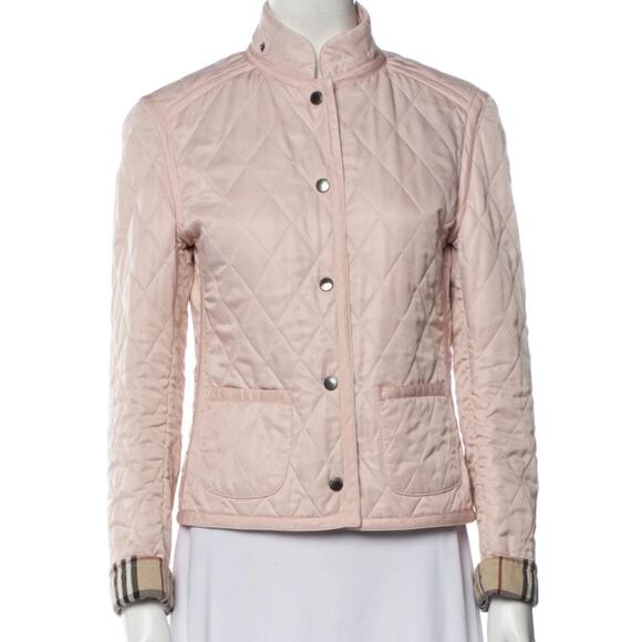 Burberry Sz S Quilted Bomber Jacket Pale Pink Preppy Old Money Nova Check Accent